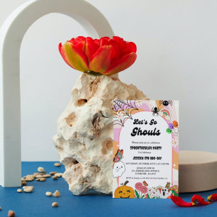 Let's Go Ghouls Halloween Retro Groovy Birthday  Invitation