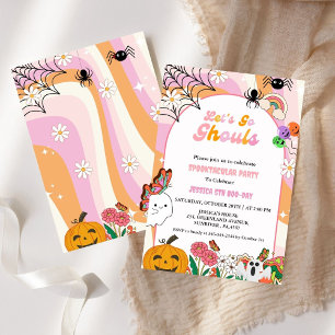 Let's Go Ghouls Halloween Retro Groovy Birthday  Invitation