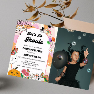 Let's Go Ghouls Halloween Retro Groovy Birthday  Invitation
