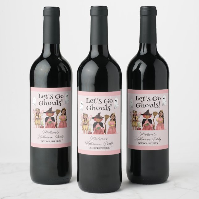 Let's Go Ghouls Pink Halloween Costume Party Wine Label (Bottles)
