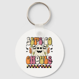 Let's Go Ghouls Retro Floral Ghost Groovy Hallowee Key Ring