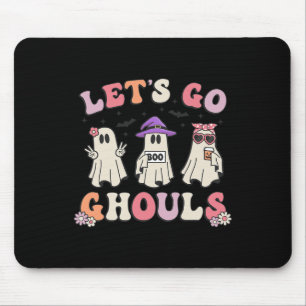 Lets Go Ghouls Retro Halloween Ghost Women Toddler Mouse Pad