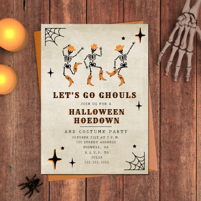 Let's Go Ghouls Skeleton Boots Halloween Party Invitation (Creator Uploaded)