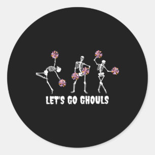 Lets Go Ghouls Skeleton Cheerleader Halloween Chee Classic Round Sticker