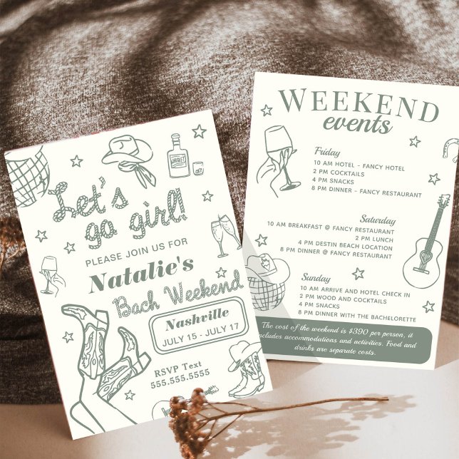 Let's Go Girl Nashville Bachelorette Itinerary Invitation (Creator Uploaded)