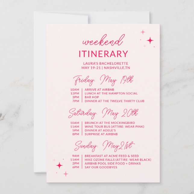  Let's Go Girls Bachelorette Weekend Itinerary Invitation (Front)