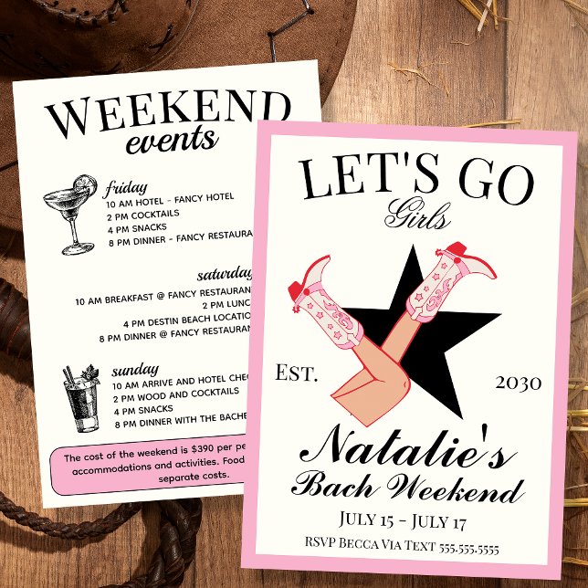 Let's Go Girls Cowgirl Bachelorette Itinerary and Invitation (Creator Uploaded)