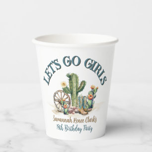 Lets Go Girls Cowgirl Cactus Theme Birthday Party Paper Cups