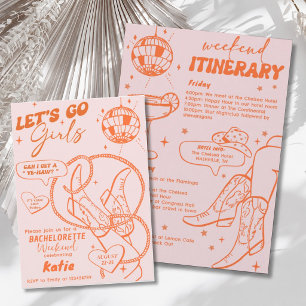 Let's Go Girls Cowgirl Disco Bachelorette Weekend Invitation