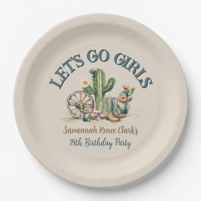 Lets Go Girls Cowgirl Western Birthday Party Paper Plate (Front)