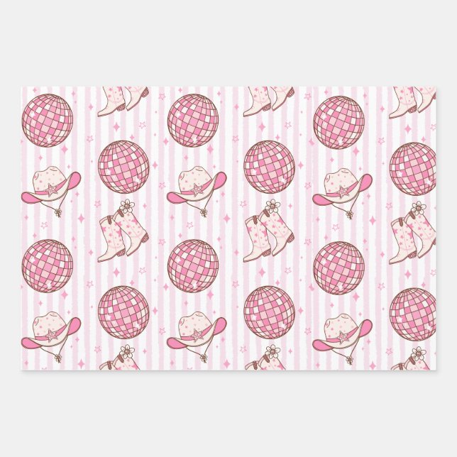 Lets Go Girls Disco Cowgirl Bachelorette Party  Wrapping Paper Sheet (Front)