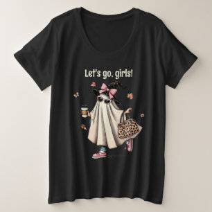 Let's Go Girls!" Halloween Girl Ghost with Coffee Plus Size T-Shirt