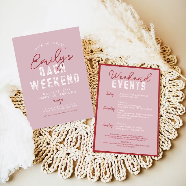 Let's Go Girls Modern Pink and Red Bachelorette Invitation (Creator Uploaded)