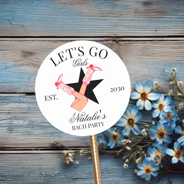 Let's Go Girls Personalised Cowgirl Bachelorette Classic Round Sticker (Creator Uploaded)