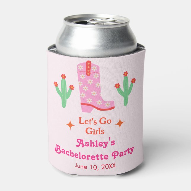 Let's Go Girls Pink Cowgirl Bachelorette Party  Can Cooler (Can Front)