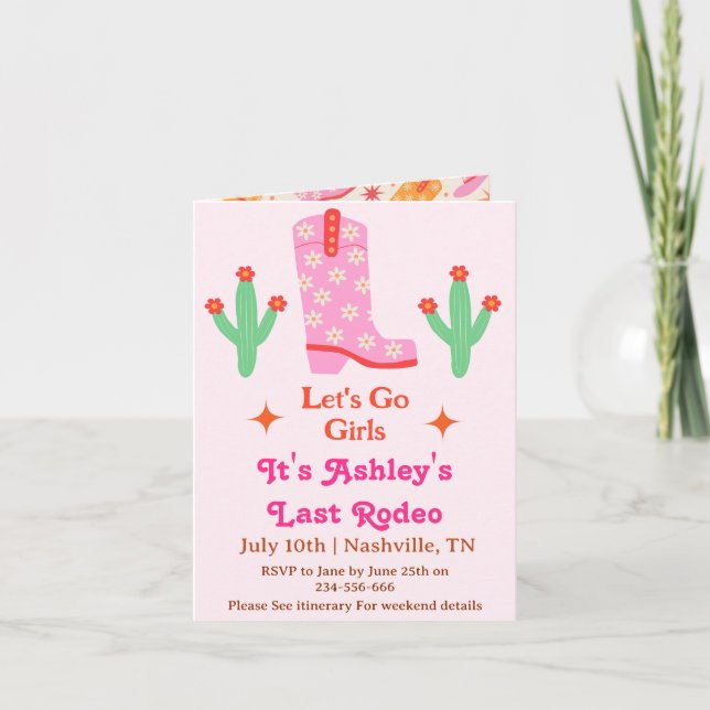 Let's Go Girls Pink Cowgirl Bachelorette Party  Invitation (Front)