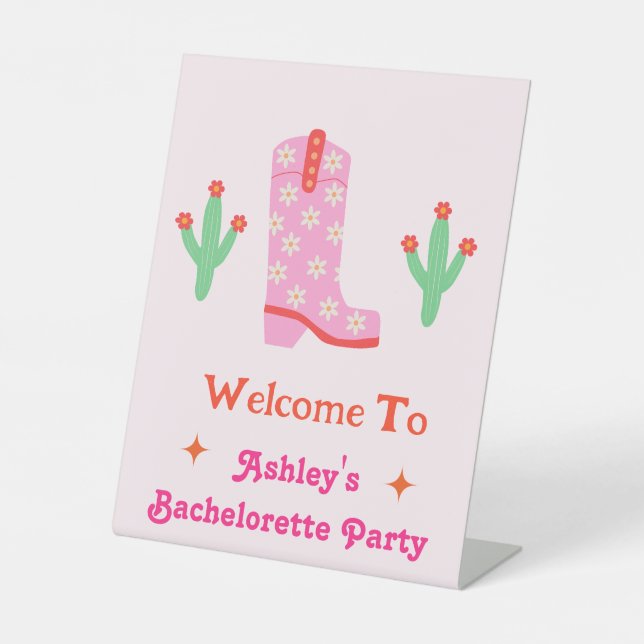 Let's Go Girls Pink Cowgirl Bachelorette Party  Pedestal Sign (Front)