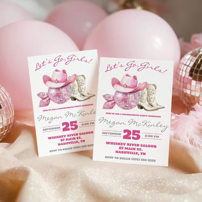 Let's Go, Girls! Pink Disco, Country Bachelorette Invitation (Creator Uploaded)