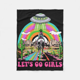 Let's Go Girls Retro Space Desert Cowgirl Bachelor Fleece Blanket