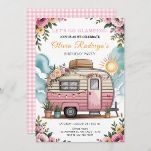 Let's Go Glamping Girl's Boho Camper Birthday Pa Invitation