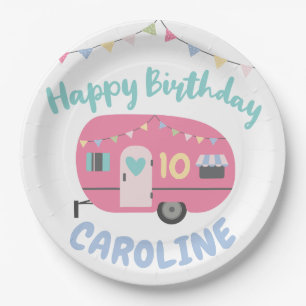 Let's Go Glamping Girly Any Age Birthday Party Paper Plate