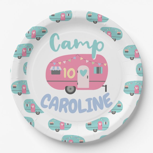 Let's Go Glamping Girly Any Age Birthday Party Paper Plate (Front)