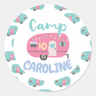 Let's Go Glamping Girly Camp Name Birthday Party Classic Round Sticker