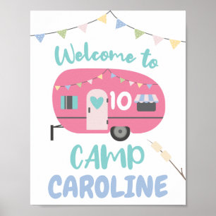 Let's Go Glamping Girly Camp Name Birthday Party Poster