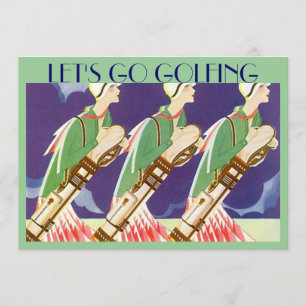 "LET'S GO GOLFING" art deco style golf Invitations