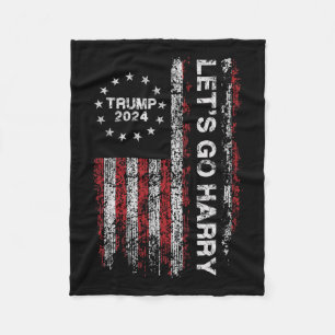 Let's Go Harry Funny Trump 2024 Us Flag Vintage  Fleece Blanket