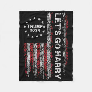 Let's Go Harry Funny Trump Us Flag Vintage  Fleece Blanket