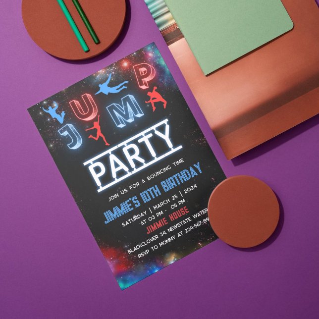 Lets Go Jump Glow Birthday Party Invitation (jump glow)