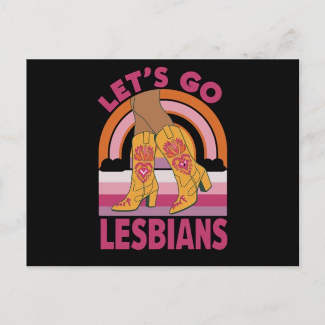Let's Go Lesbians LGBTQ Pride Month Cowgirl Postcard (Front)
