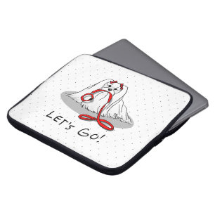 Let's Go! Maltese Dog with Red Leash - Cute Laptop Sleeve