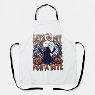 Lets Go Out Bite Ghost Pumpkins Bats Moon Apron