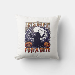 Lets Go Out Bite Ghost Pumpkins Bats Moon Cushion