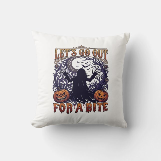 Lets Go Out Bite Ghost Pumpkins Bats Moon Cushion (Front)