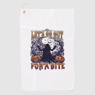 Lets Go Out Bite Ghost Pumpkins Bats Moon Golf Towel