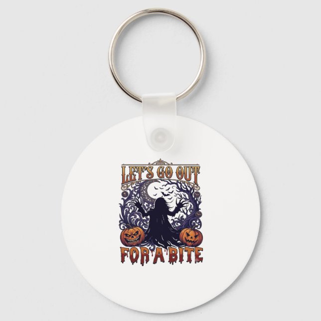 Lets Go Out Bite Ghost Pumpkins Bats Moon Key Ring (Front)