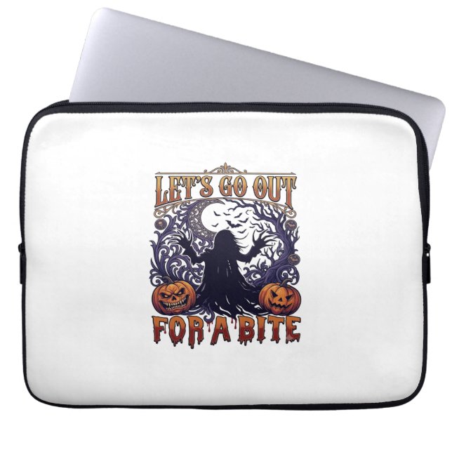 Lets Go Out Bite Ghost Pumpkins Bats Moon Laptop Sleeve (Front)