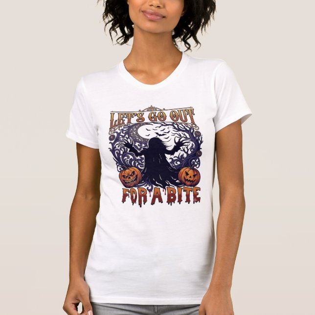 Lets Go Out Bite Ghost Pumpkins Bats Moon T-Shirt (Front)