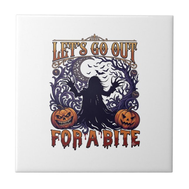 Lets Go Out Bite Ghost Pumpkins Bats Moon Tile (Front)