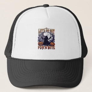 Lets Go Out Bite Ghost Pumpkins Bats Moon Trucker Hat