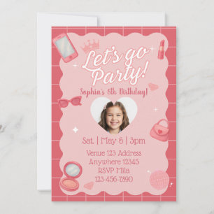 Let's Go Party Makeup & Pink Picture Birthday Invitation