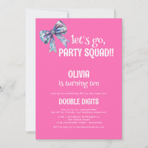 Lets Go Party Squad Double Digits Pink 10th Party Invitation