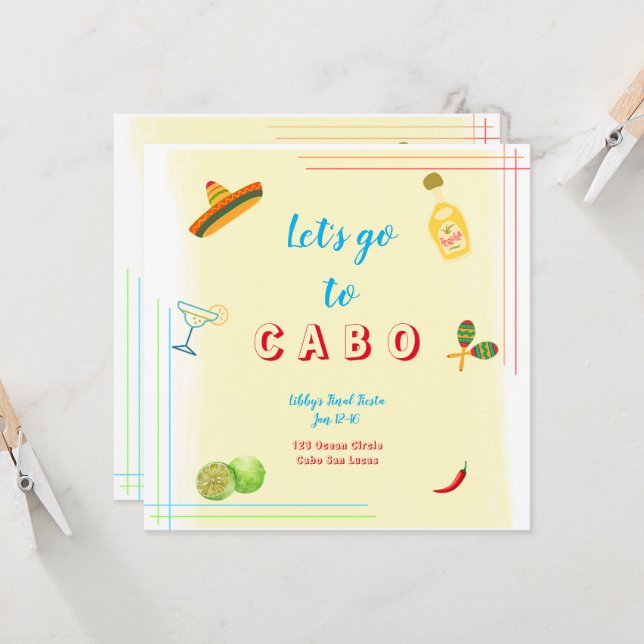 Let's Go To Cabo Bachelorette Invitation Itinerary (Front/Back In Situ)