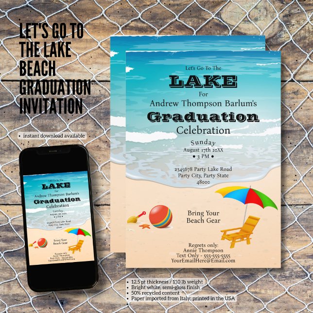 Let's Go To The Lake Beach Graduation  Invitation (Let's Go To The Lake Beach Graduation Invitation)