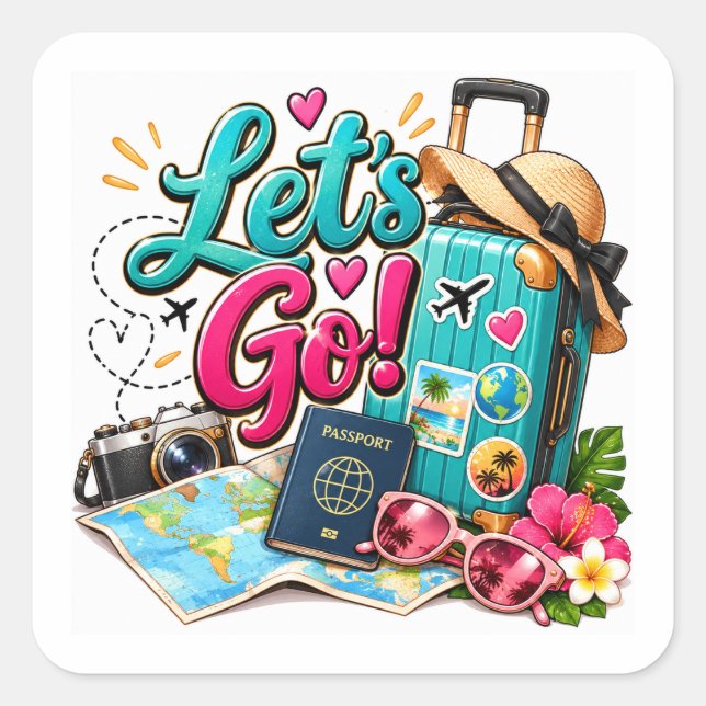 Lets Go Travel Adventure Square Sticker (Front)