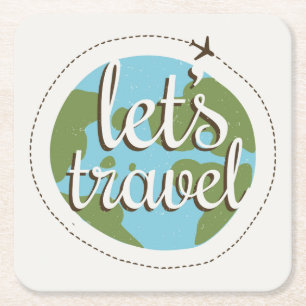 Lets Go Travel Square Paper Coaster