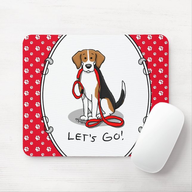 Let's Go! (walk) Beagle Dog (tri colour 3) Cute Mouse Pad (With Mouse)